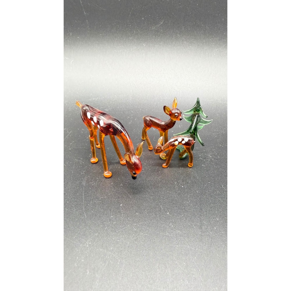 Vintage Style Hand Blown Art Glass Murano Style Miniature Deer Family